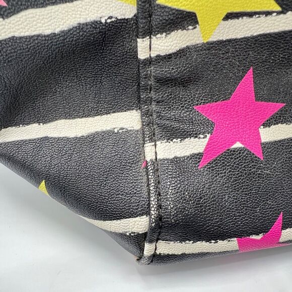 Luv Betsey by Betsey Johnson Satchel Star Print Striped Black White Pink Charm - Picture 4 of 16